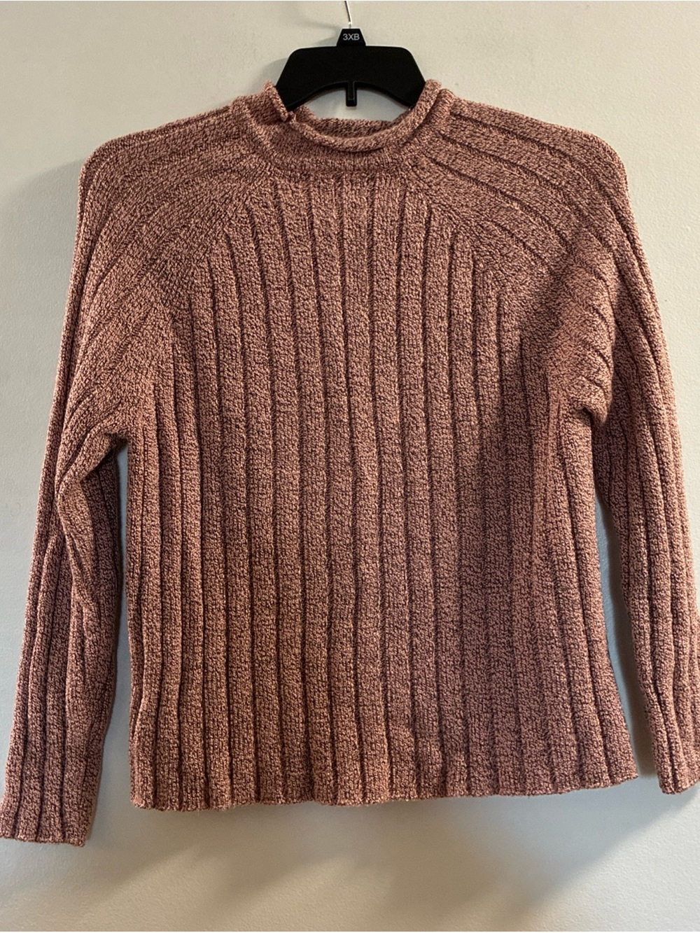 Carolyn Taylor Ribbed Mock Neck Boho Preppy Sweater - Mauve